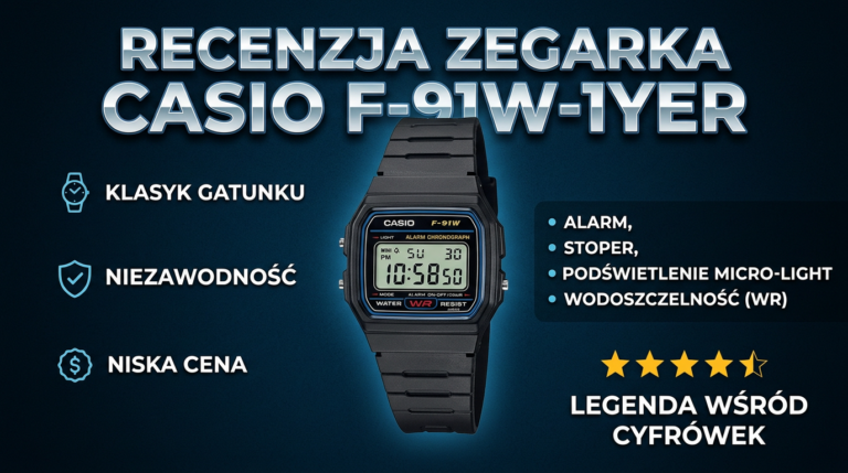 Zegarek CASIO F-91W, funkcjonalny i tani.