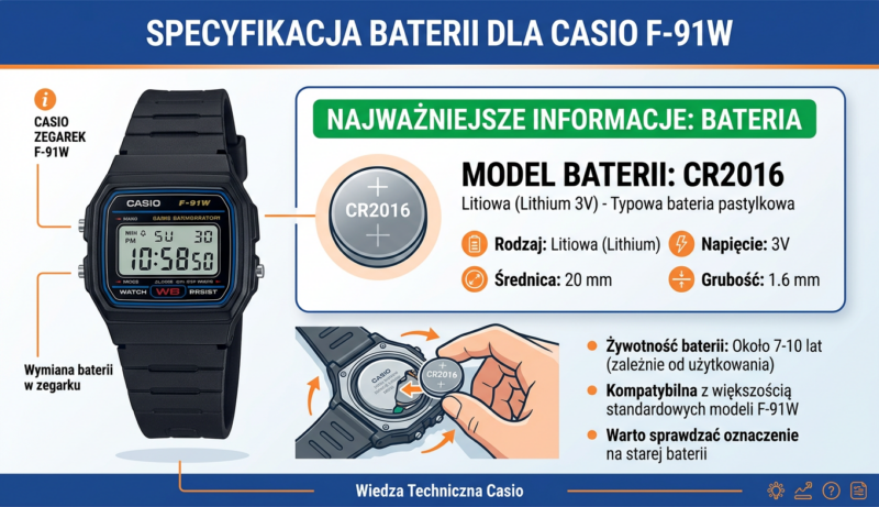 Specyfikacja baterii do zegarka Casio
