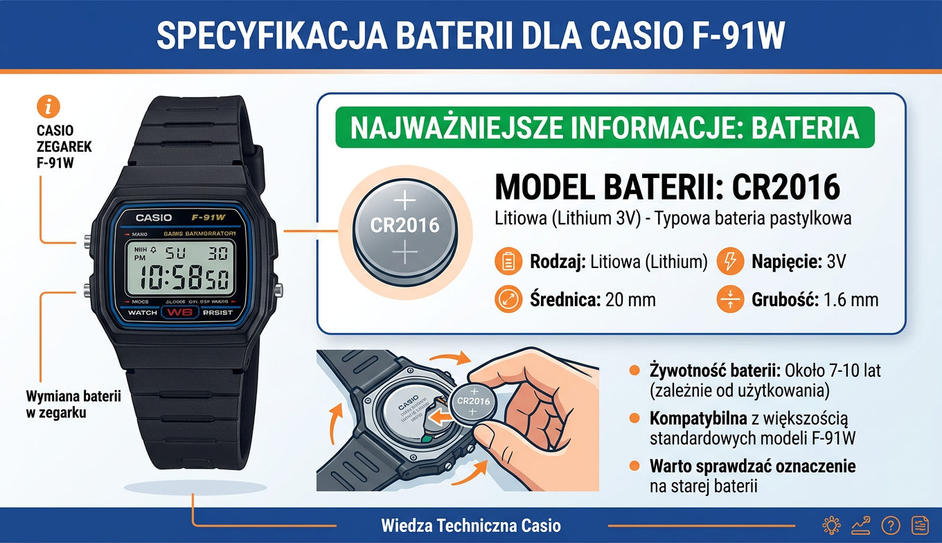 Specyfikacja baterii do zegarka Casio