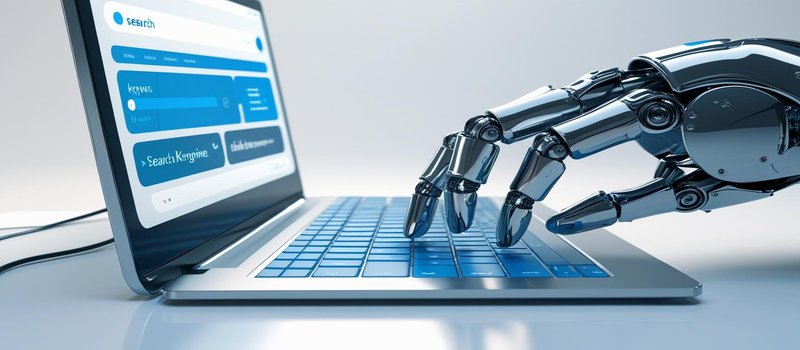 Laptop i robotyczna dลoล piszฤ
ca na klawiatuลผe laptopa