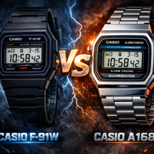 Casio F-91W vs A168WG, porównanie zegarków Casio, najlepszy cyfrowy zegarek Casio, różnice między F-91W a A168WG,