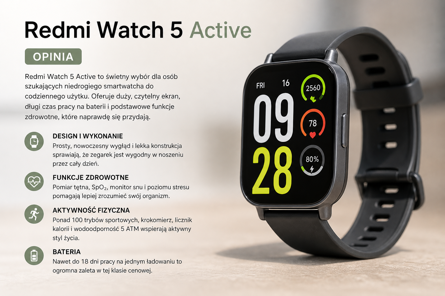 Smartwatch Redmi Watch 5 Active – opinia
