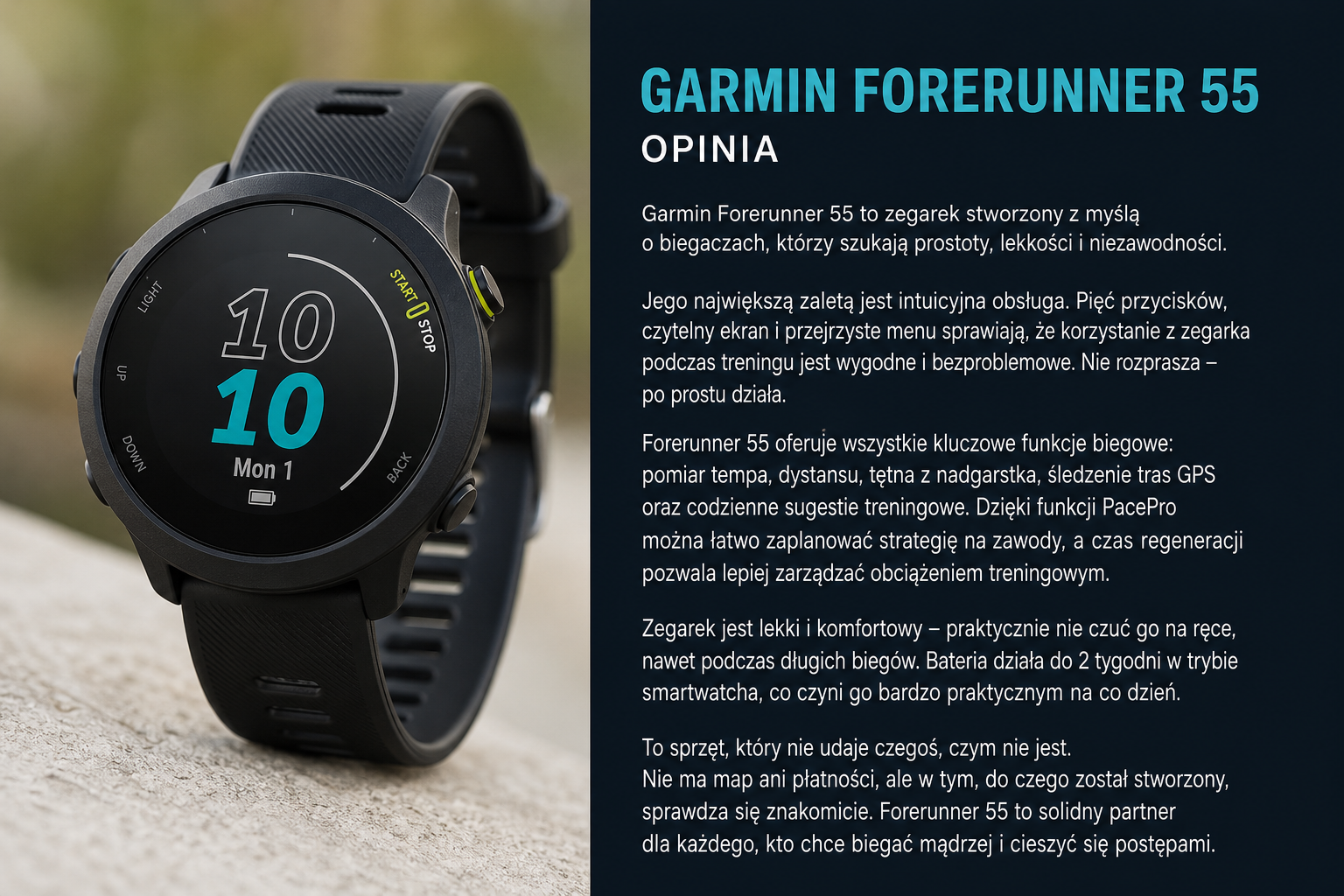 Smartwatch do biegania Garmin Forerunner 55 – Opinia