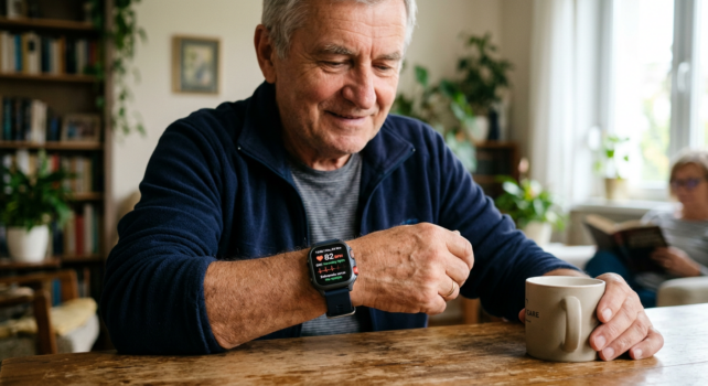 Starszy mężczyzna z zegarkiem na ręku