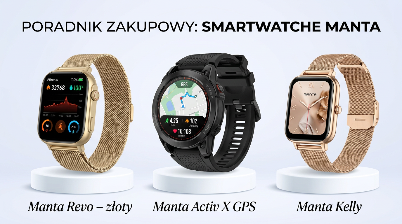Smartwatch Manta – czy warto kupić? Poradnik zakupowy 2026 Poradnik zakupowy - Manta Revo – złoty Manta Activ X GPS Manta Kelly