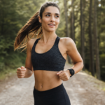 Smartwatch dla biegacza – kompletny poradnik Młoda atrakcyjna kobieta biegnie w lesie ze smartwatchem na ręku